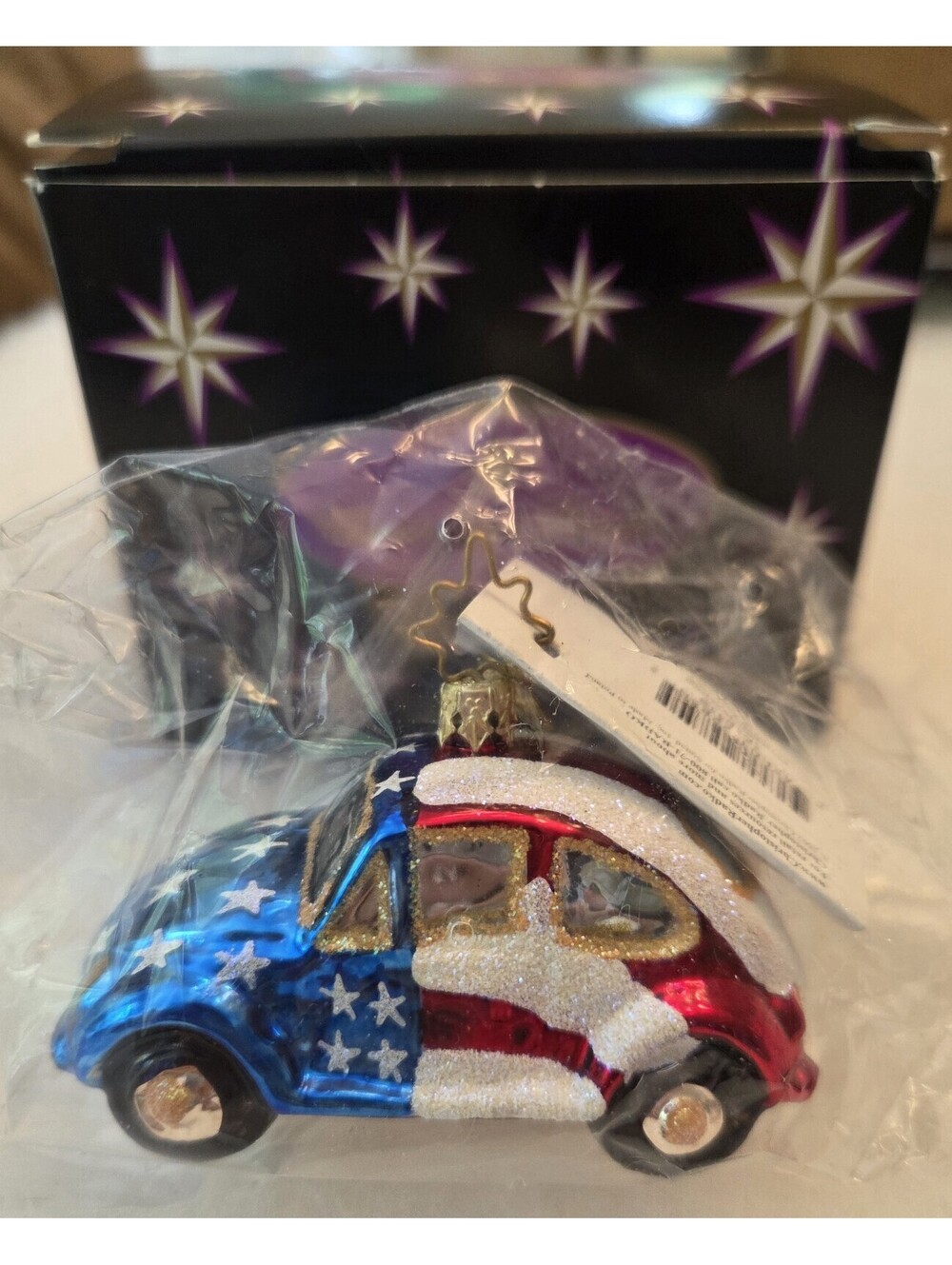Christopher Radko 2002 Patriotic Bug Gem, VW & Flag Handpainted Glass, New w/Tag